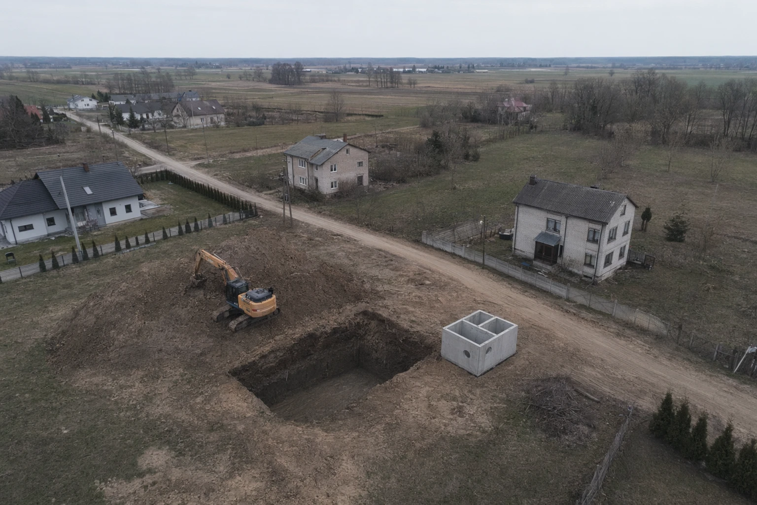 Szambo betonowe na działce domu jednorodzinnego, okolice Radomia