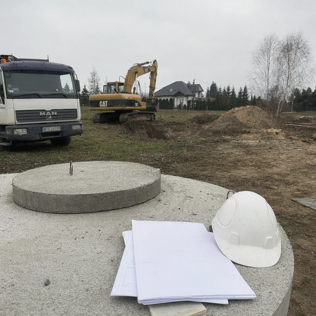 Obliczanie pojemności szamba, dokumenty i notatki na budowie
